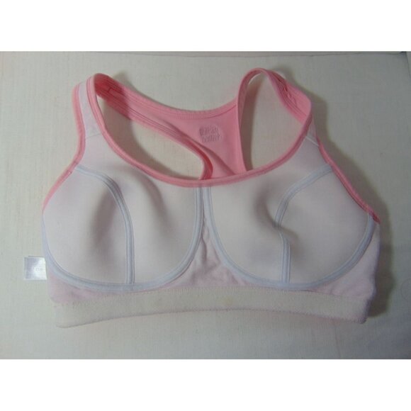 Moving Comfort Pink Sports Bra 36C 36 C Racer Back Dri Layer Logo Athletic - Picture 11 of 14